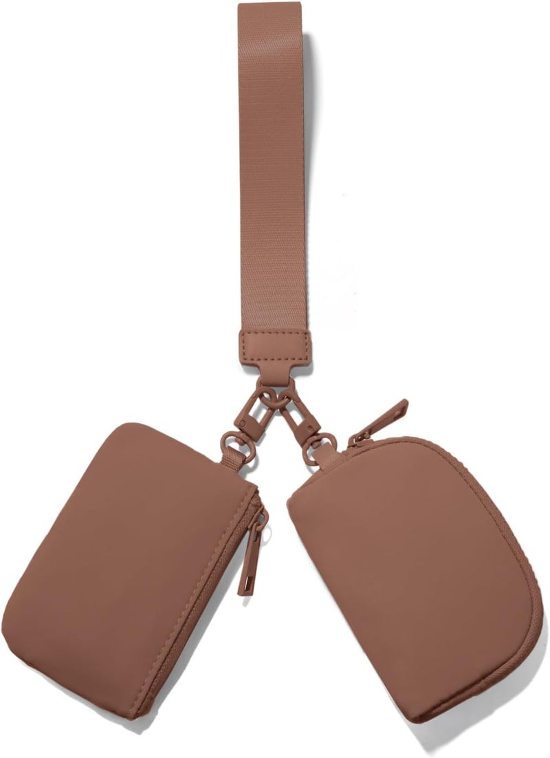 Viverte Mini Zip Around Wristlet Wallets for Women Small Portable Coin Purse Dual Pouch Keychain Wristlet Gifts for Women Travel Sports Outdoors (Brown) - Image 1